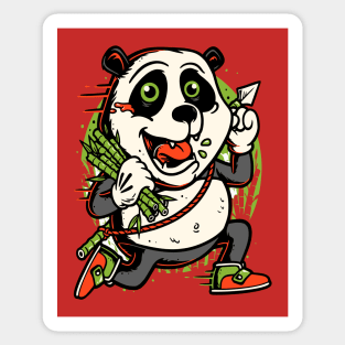 Panda running carrying bamboo Sticker